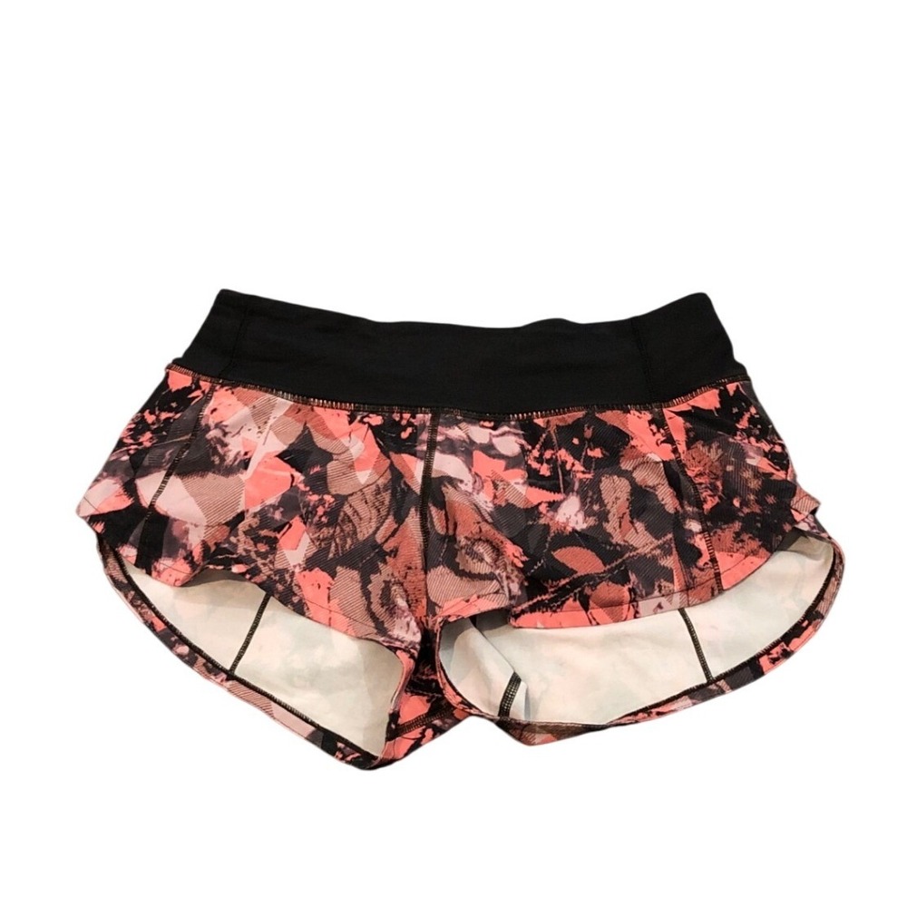 Lululemon Speed Up Shorts Womens 2 Pink Black Abstract Floral Low Rise 2.5"